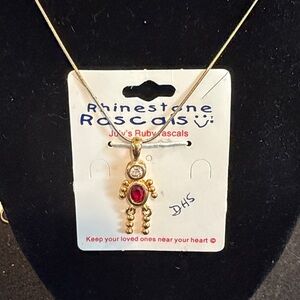 Gold-Tone Necklace Rhinestone Rascals July Ruby Pendant